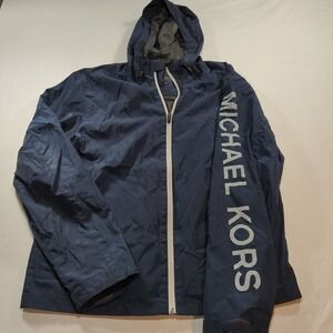 Michael Kors Performance Hooded Jacket Small Mens Windbreaker Navy W Gray Logo